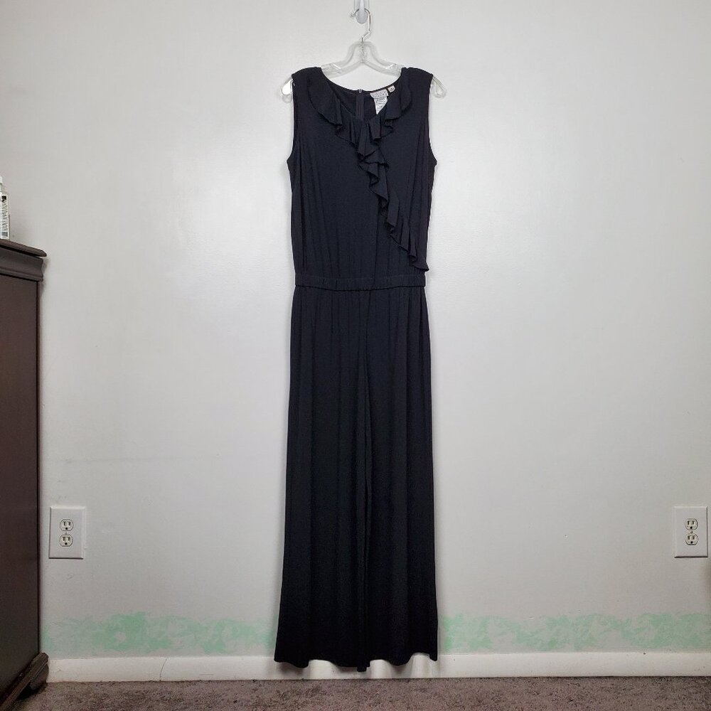 Joan Rivers Black Wide Leg Sleeveless Ruffle Detail Jumpsuit Size M